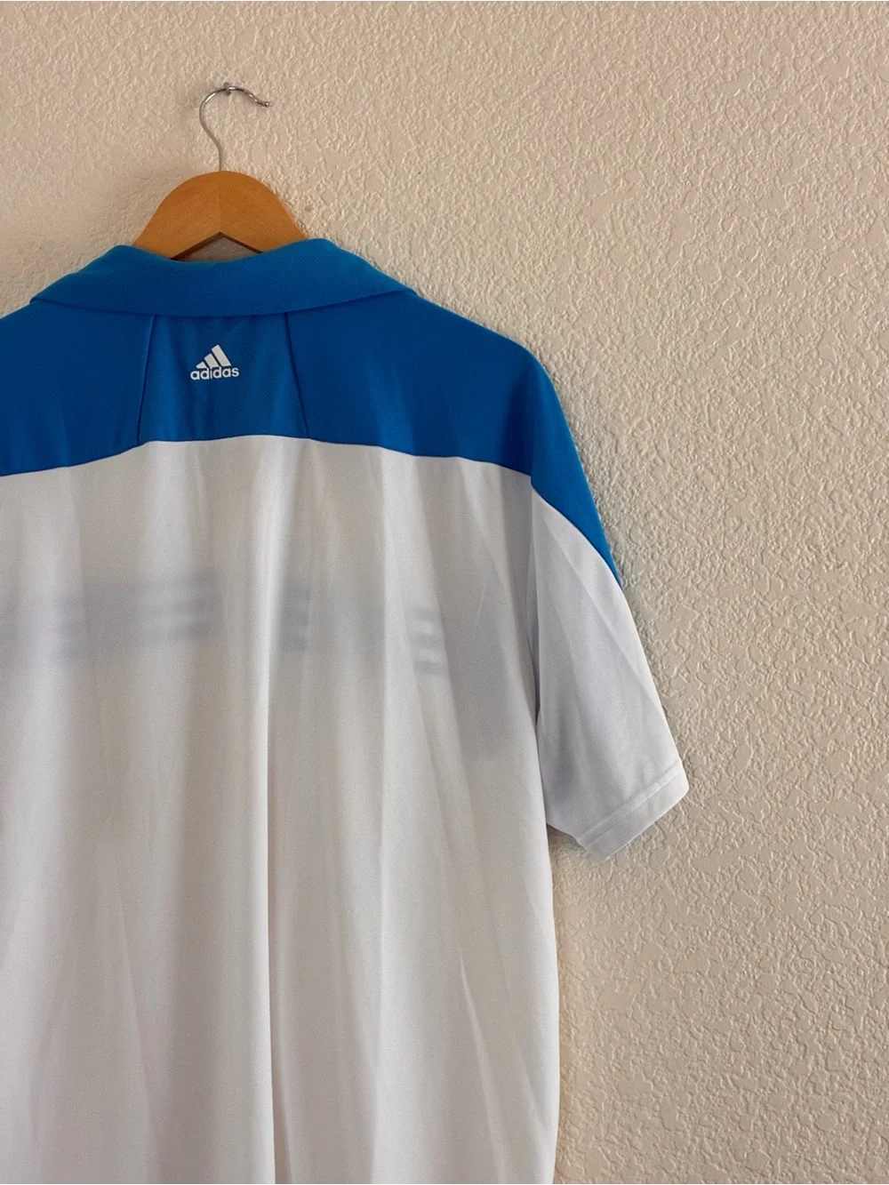 Adidas | Blue and white striped athletic short sleeve polo t-shirt size large